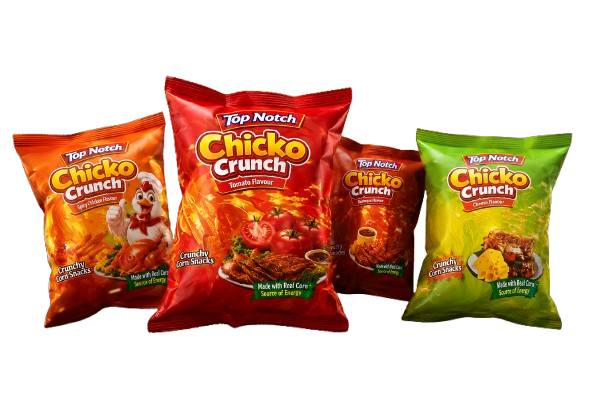 Chicko Crunch corn snacks — Chicken, Tomato, Beef and Cheese flavours