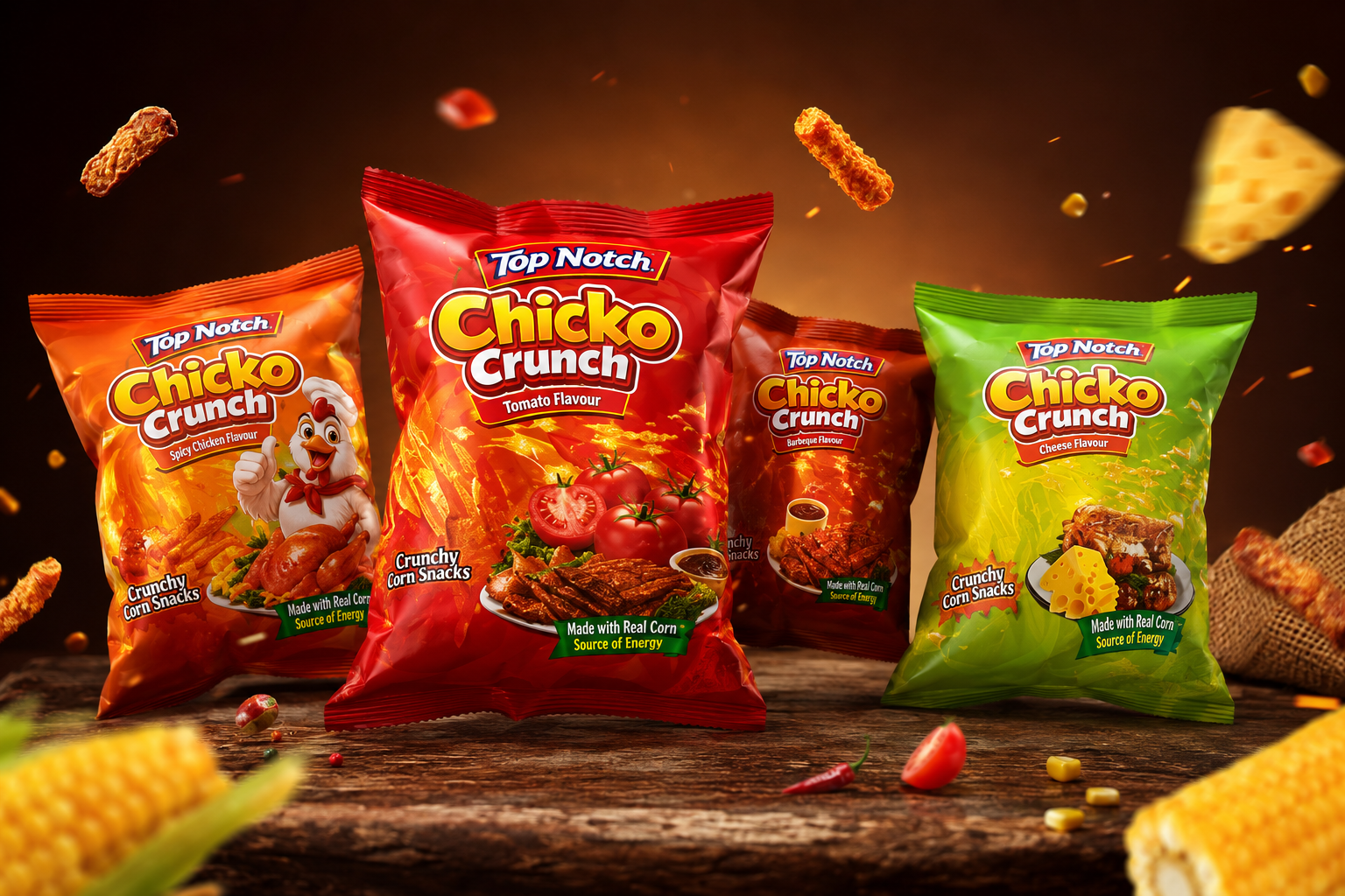 The full Chicko Crunch snack range
